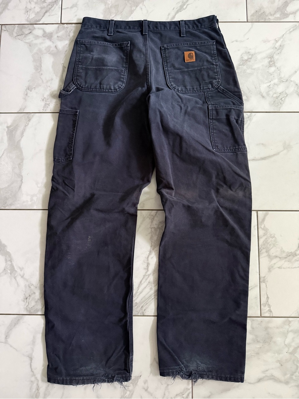 Carhartt Navy Blue y2k Baggy Canvas Carpenter Workwear Pants 34x34 Distressed